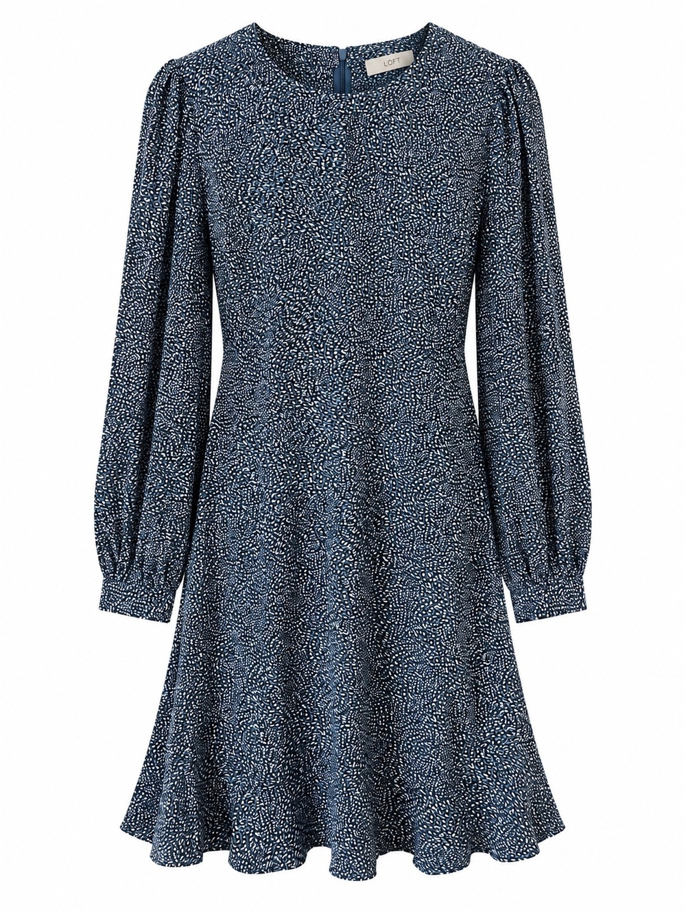 LOFT Blue Patterned Rayon Fit & Flare Dress Size 6
